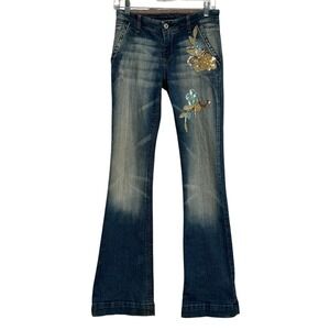 Body Language Bony Jeans Womens 36 Blue Bootcut Sequin Floral Embellished France